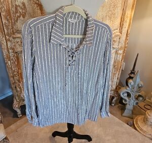 Westport Blue, White & Gold Striped Button-Front Shirt